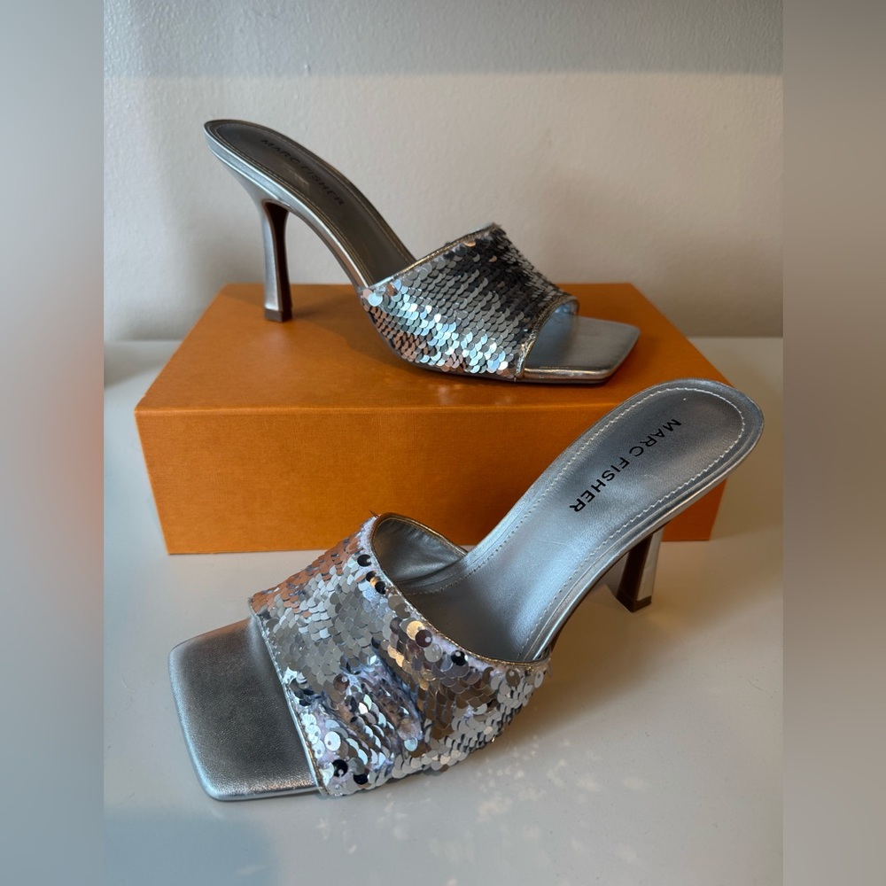 Marc Fisher Silver Metallic Sequin Heels